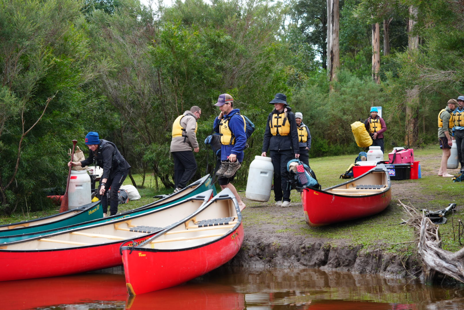 Group canoe tour getting ready to set off